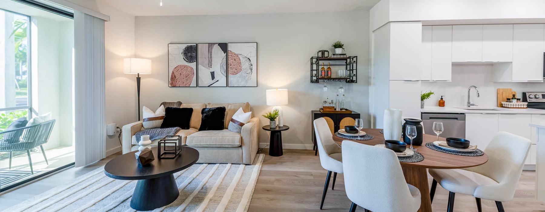 access to private patio in open concept living room