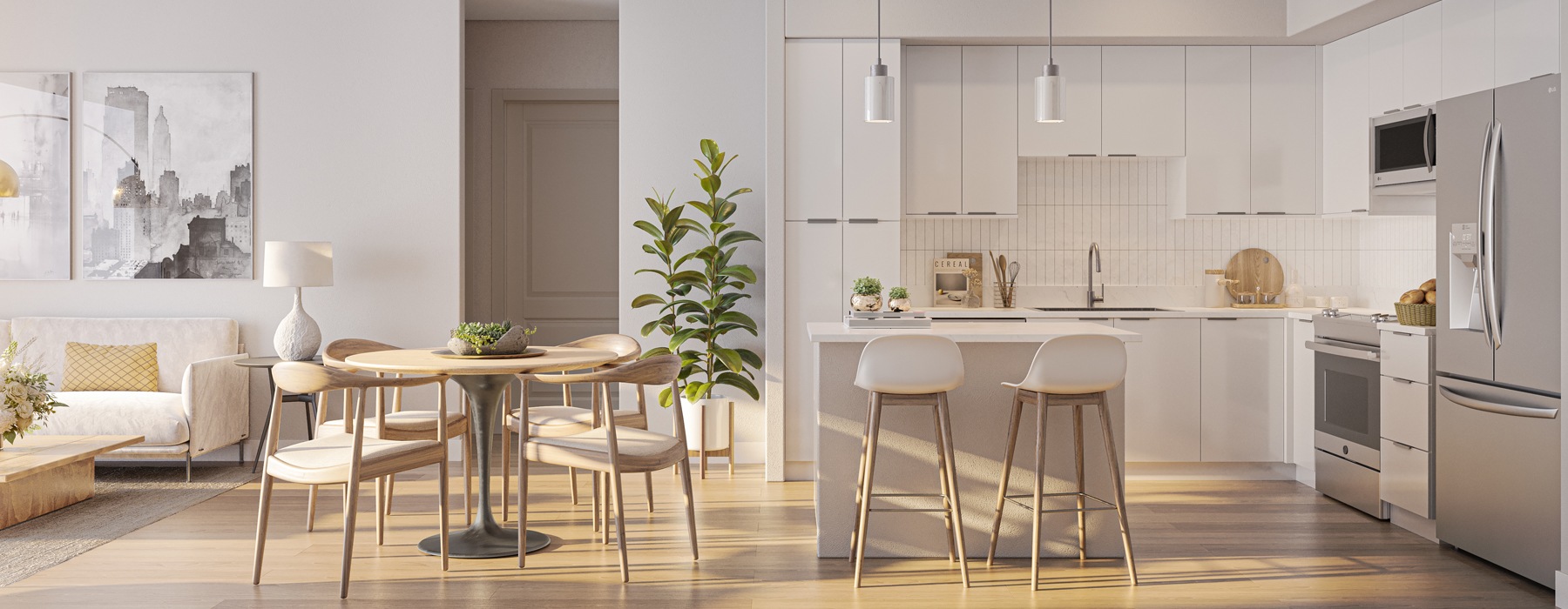 kitchen with white cabinets