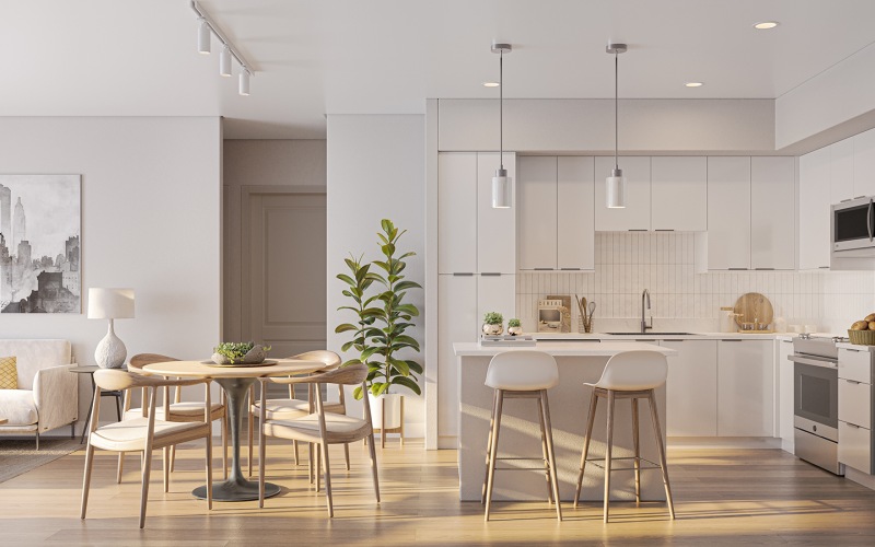 kitchen with white cabinets